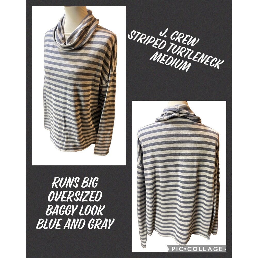J. Crew Slate Blue and Gray Striped Turtleneck Size Medium-EUC
